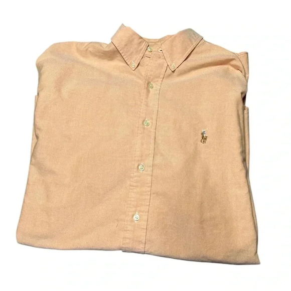 Ralph Lauren Yarmouth Cotton Long Sleeve Button Down Shirt Peach Color Pastel - Picture 2 of 8